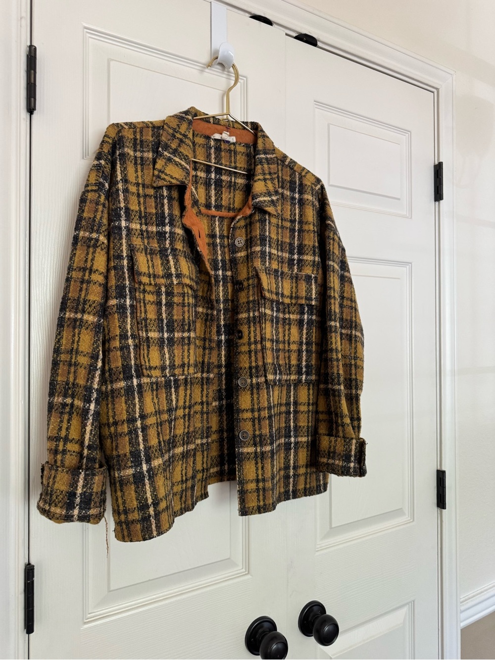 Plaid Yellow Women's Pea Coat - Classic Button Front
